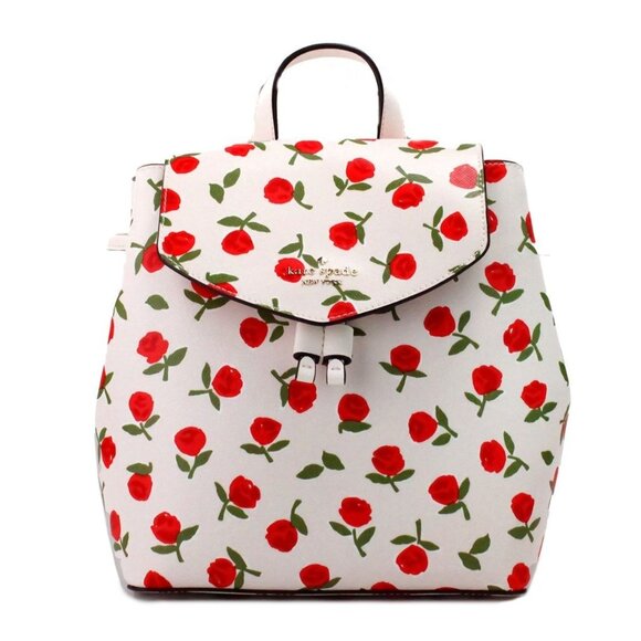 NEW Kate Spade Lizzie Medium Festive Rosette Leather Flap Backpack Shoulder Book - Picture 3 of 7